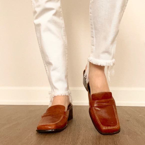 Vintage Brown Leather Slip on Square Toe Loafers - Picture 3 of 5